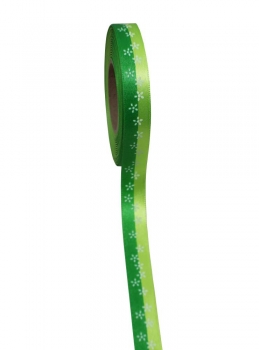 Satinband zweifarbig grün mit Blumendruck 15mm breit, 20m